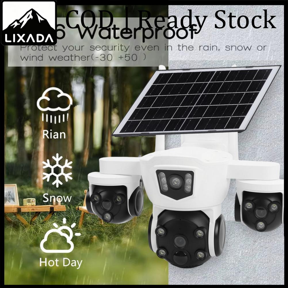 LIXADA 3 เลนส์กล้องรักษาความปลอดภัยพลังงานแสงอาทิตย์ Ultra HD Human Detection กันน้ำ WiFi หลายมุมหมุนกล้องกลางแจ้งพร้อม APP สำหรับบ้าน ราคา 1,968 บาท*ส่งฟรี