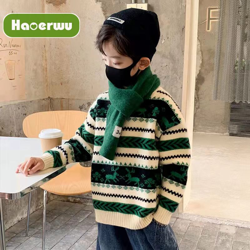 Haoerwu Áo len chui đầu bé trai áo len mùa đông dày hơn lông cừu đáy Áo sơ