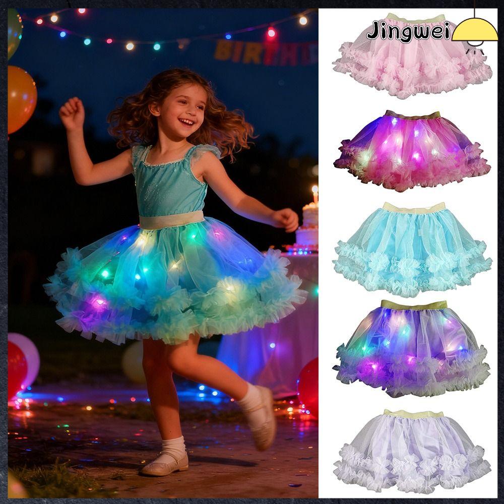 JINGWEI Đèn LED Váy nhảy Giáng sinh Đồ dùng tiệc tùng Váy tutu Thời trang Thắp sáng Váy công chúa ballet Trẻ em