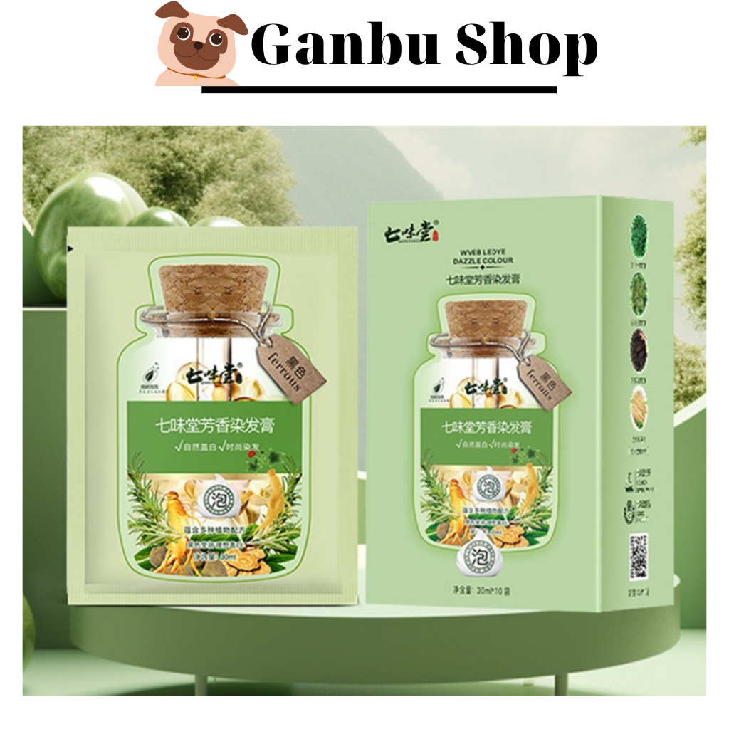  Hộp 10 Gói Dầu Gội Qiweitang Nhuộm Tóc Chiết Xuất Trắc Bá Diệp Hà Thủ Ô Tự Nhiên  30ml Gói  