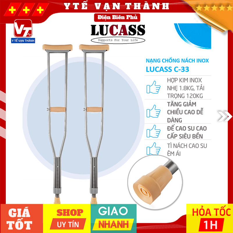 ✅ [HỎA TỐC 1H] Nạng Chống Nách Inox Lucass C33 (C-33) | Cao Cấp - Chắc Chắn - Tăng Giảm Chiều Cao -VT0889 - Y Tế Vạn Thành