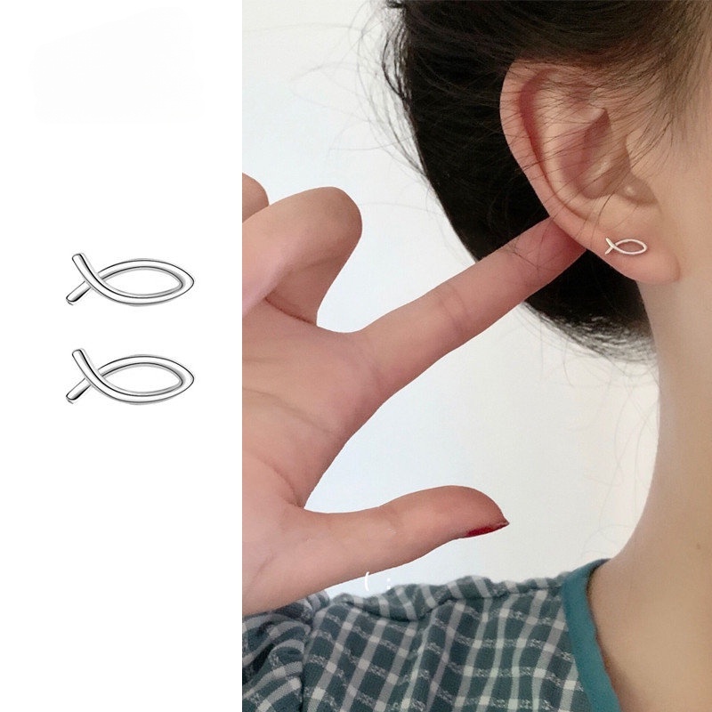 Chúng tôi hoa Hàn Quốc S925 Bạc tinh thể Hollow cá mèo Kitty piercing Khuyên tai tròn cho phụ nữ không gây dị ứng tai vòng tròn đồ trang sức