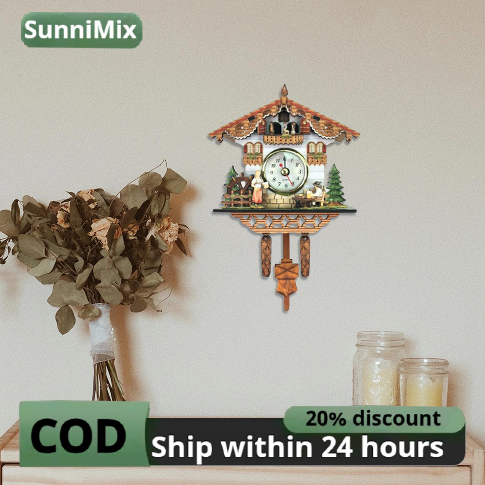 Vintage Decorative Clock Hanging Wood Cuckoo Clock Farmhouse Home Décor 136 x 216 x 55 mm