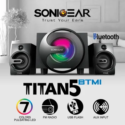 SonicGear Titan 5 BTMI 2.1 Speakers with Strong Bass and 7 LED Light [ 20Watt ]