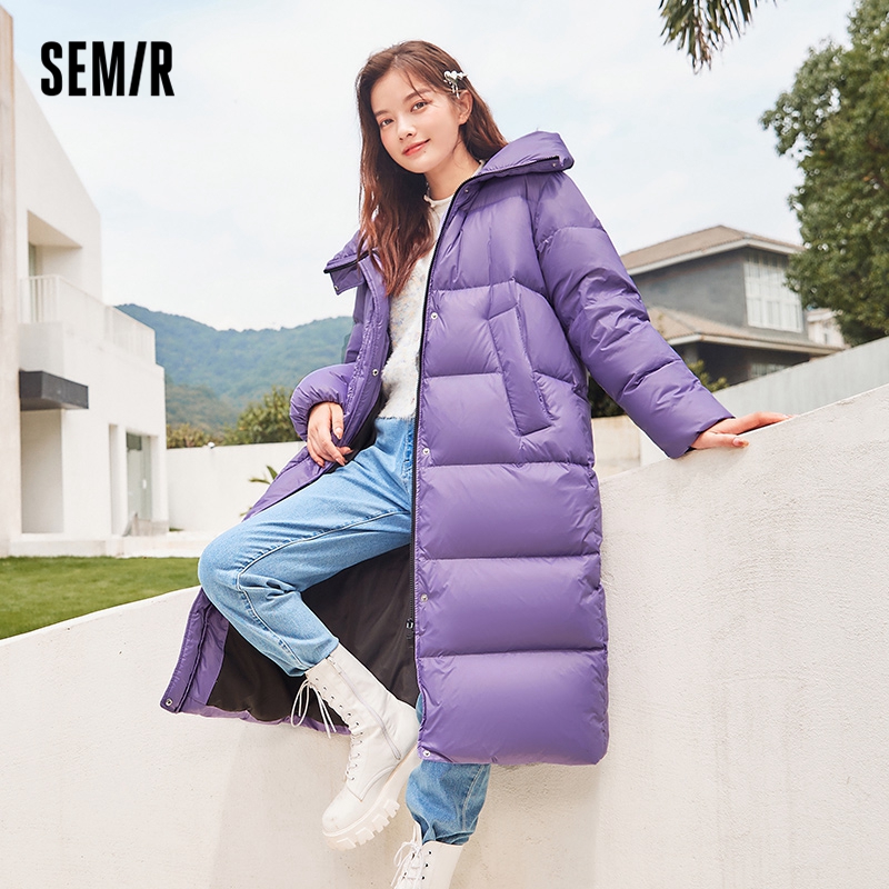 purple long down coat