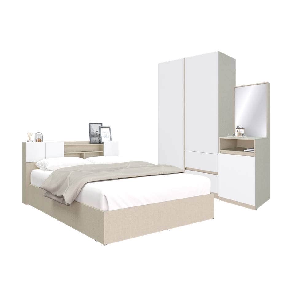 Koncept Furniture ชุดห้องนอน ขนาด 6 ฟุต รุ่น Hollyn สีผ้าครีมตัด ขาว - ยี่ห้อ Koncept Furniture ราคา 15,900 บาท*ส่งฟรี