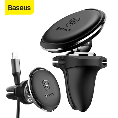Baseus Magnetic Car Phone Holder For iPhone Samsung Magnet Mobile Phone Holder Stand Air Vent Mount Car Holder + Cable Organizer
