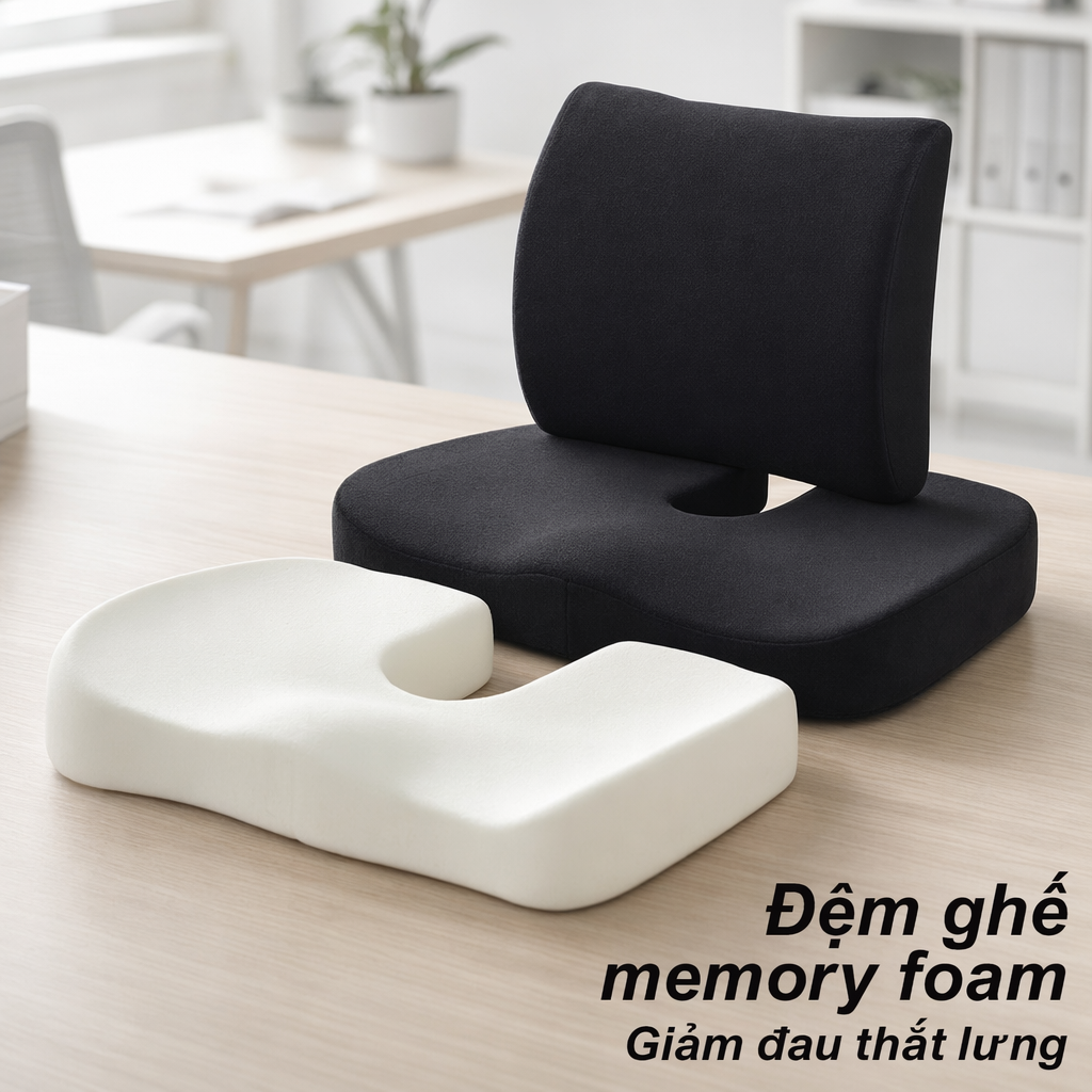 Đệm ngồi ghế văn phòng mút memory foam hỗ trợ cột sống chống trượt thoáng khí giảm mỏi tư thế ngồi
