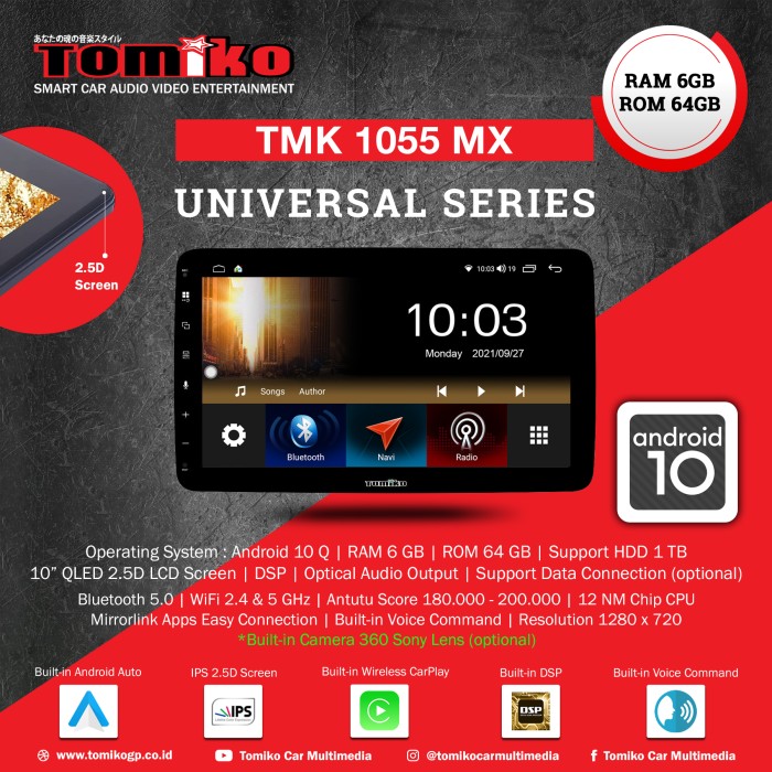 PROMO- HEAD UNIT TOMIKO UNIVERSAL TMK 1055 MX - RED MARKEET Harga 8,420,000 rupiah*Gratis Ongkir