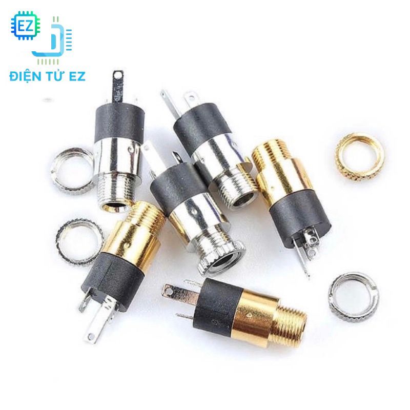 Jack 3.5mm, aux cái mạ vàng, bạc 3 chân có ren vặn