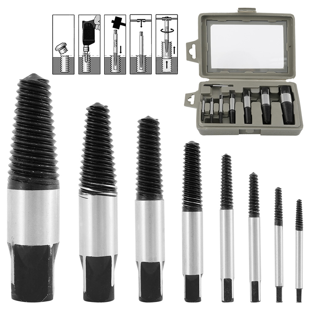 KEWAYO 8-Piece Screw, Bolt & Water Pipe Extractor Set – Left Hand Spiral, Carbon Steel, For Damaged Rusty Stripped Fasteners, Easy Removal Tool Kit