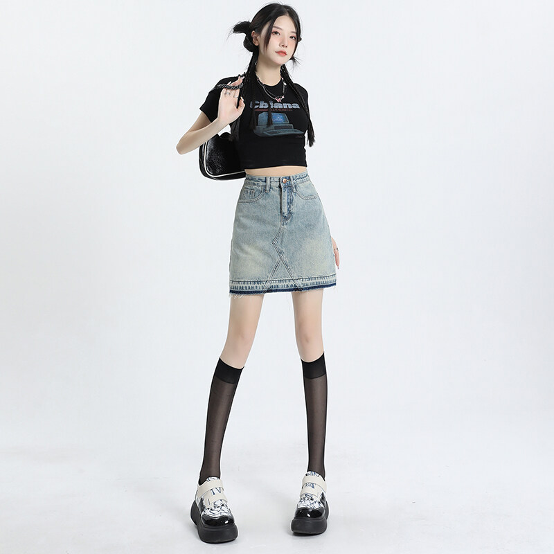 Duohanzi denim đuôi cá váy của phụ nữ mùa hè cao eo thiết kế cảm giác gói hông một skirt418tt ngắn