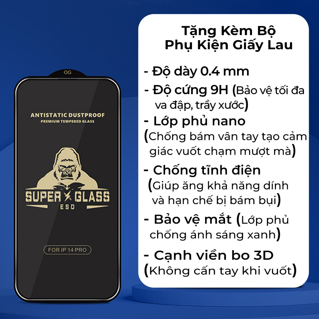 [Combo 2 Kính] Kính cường lực Oppo full màn KingKong Anti Static đủ các dòng máy