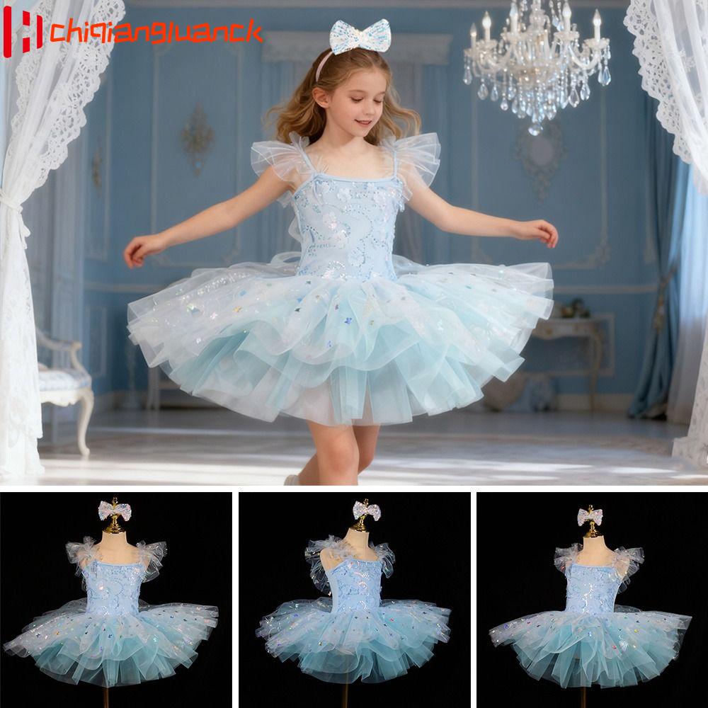 CHIQIANGLUANCK Hoa Váy ballet cho trẻ em Đầm sequin Hiện đại Váy tutu ballet Thời trang Phồng Quần áo biểu diễn Bé gái
