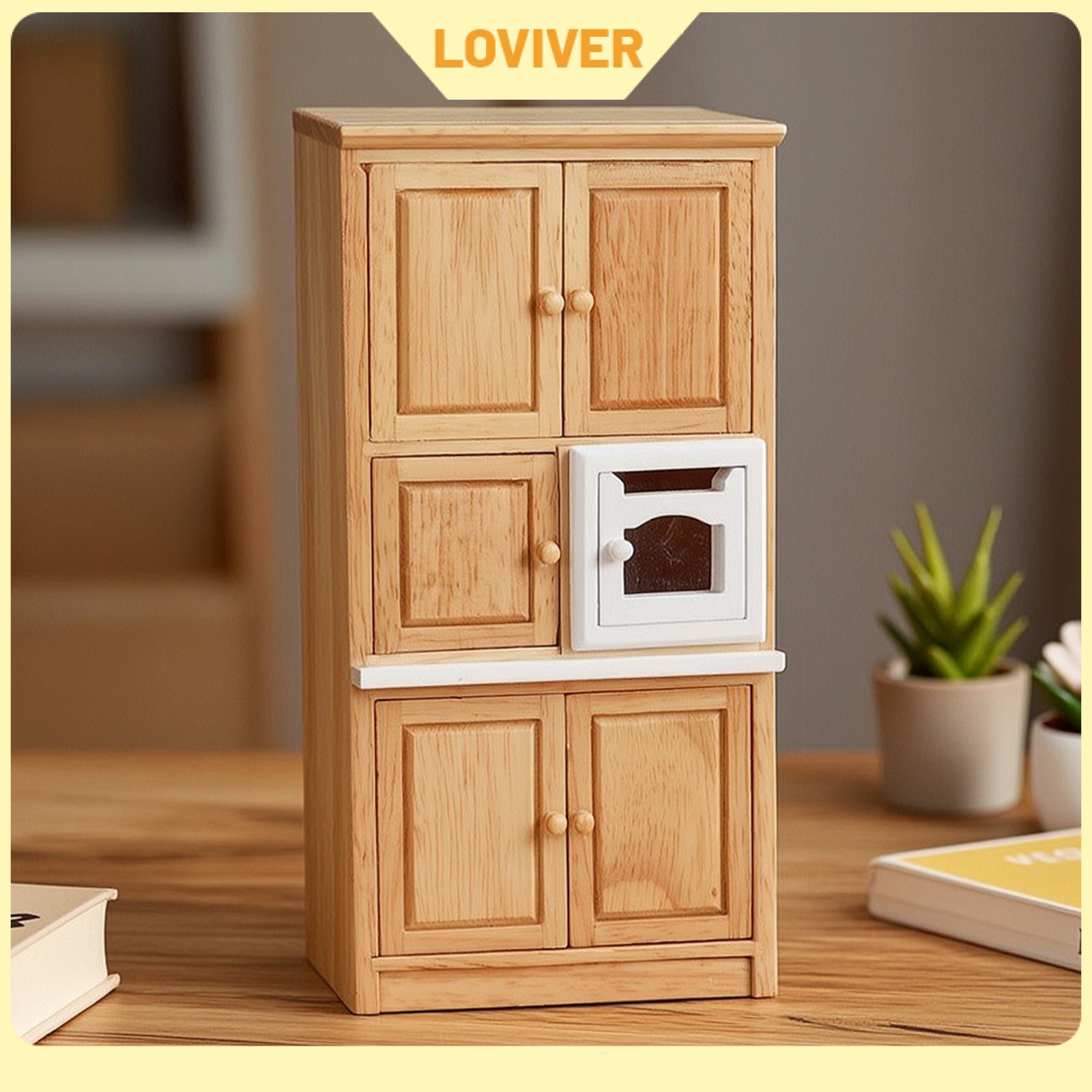 LOVIVER 1:12 Scale Dollhouse Cupboard with Oven Classic Dollhouse Kitchen Set with Oven Polished Furniture Smooth for Hobbyists ราคา 3,922 บาท*ส่งฟรี