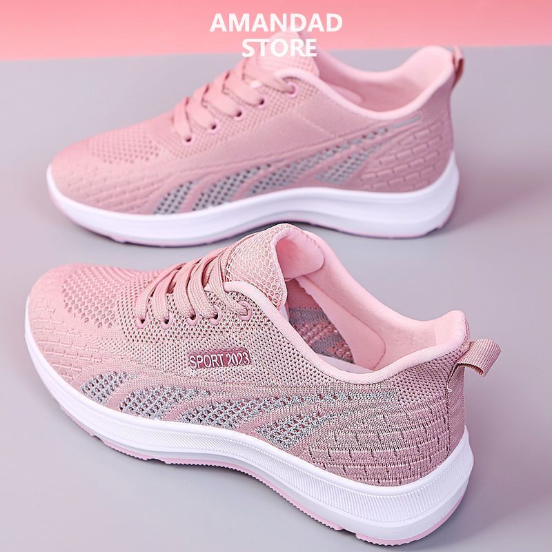 Qiaoyiluo new flat bottom breathable mesh sneakers ladies casual soft bottom travel running shoes