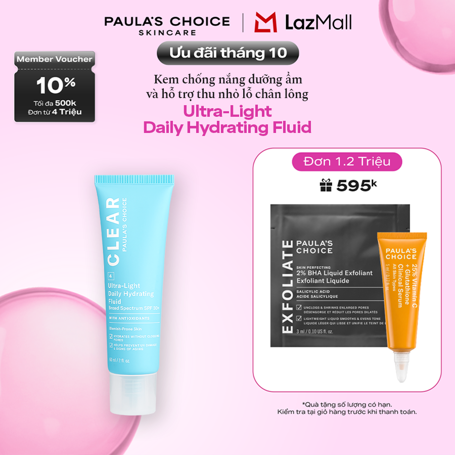Kem chống nắng dạng sữa siêu nhẹ dành cho da mụn Paula’s Choice Clear Ultra Light Daily Fluid SPF 30 60 ml 6130