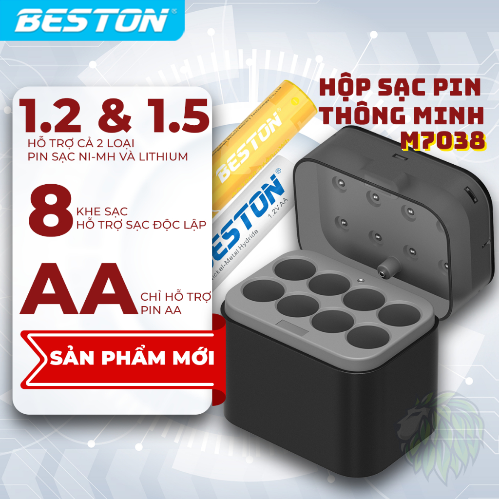 Sạc pin tiểu AA Beston M7038 sạc được cho cả pin 1.2V và 1.5V, cổng sạc type C tiện lợi, có đèn báo sạc, mẫu mới ra mắt.