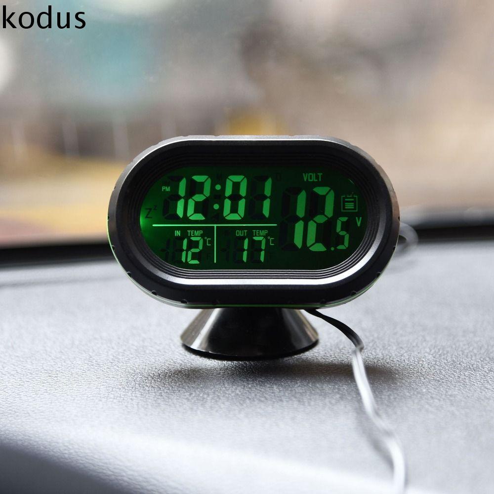 KODUS 12V-24V Nhiệt kế ô tô kỹ thuật số Hiển thị nhiệt độ kép Cảnh báo đóng băng Vôn kế nhiệt kế ô tô Điện tử Đèn nền Máy đo điện áp ắc quy ô tô Phụ kiện nội thất