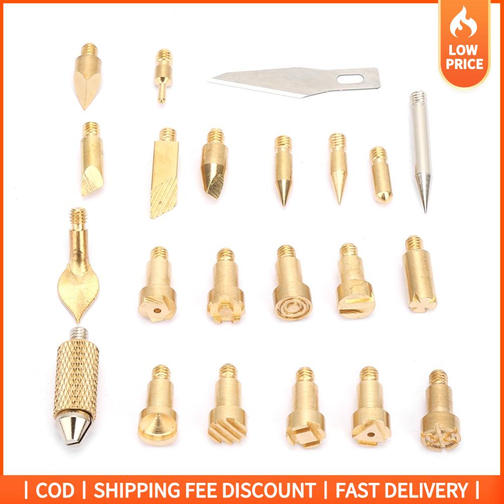 GOOD MOOD BEAUTY 23Pcs Đồng thau Bộ mẹo đốt củi Loại vặn vào Dành cho bút đốt gỗ Mẹo sử dụng bút đốt gỗ Bền bỉ Mẹo hàn đồng thau Thủ công pyrography tự làm