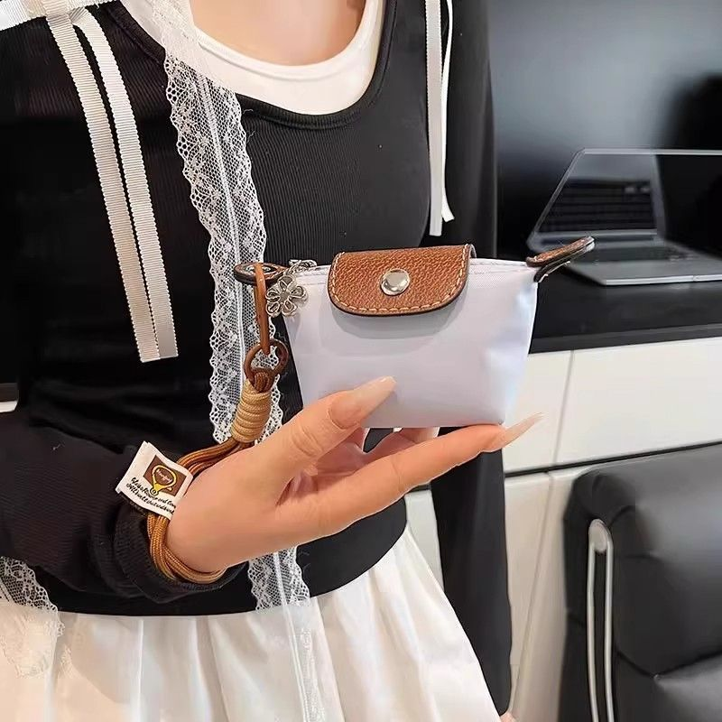 Dễ thương Mini Nylon Ví đựng xu với Keychain cho phụ nữ Ví xách tay di động cho thẻ và tai nghe 