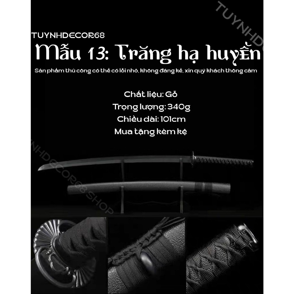Kệ và Katana Nhật Gỗ kiếm gỗ trăng hạ huyền tập luyện và decor trang trí phòng dài 104cm (Không làm