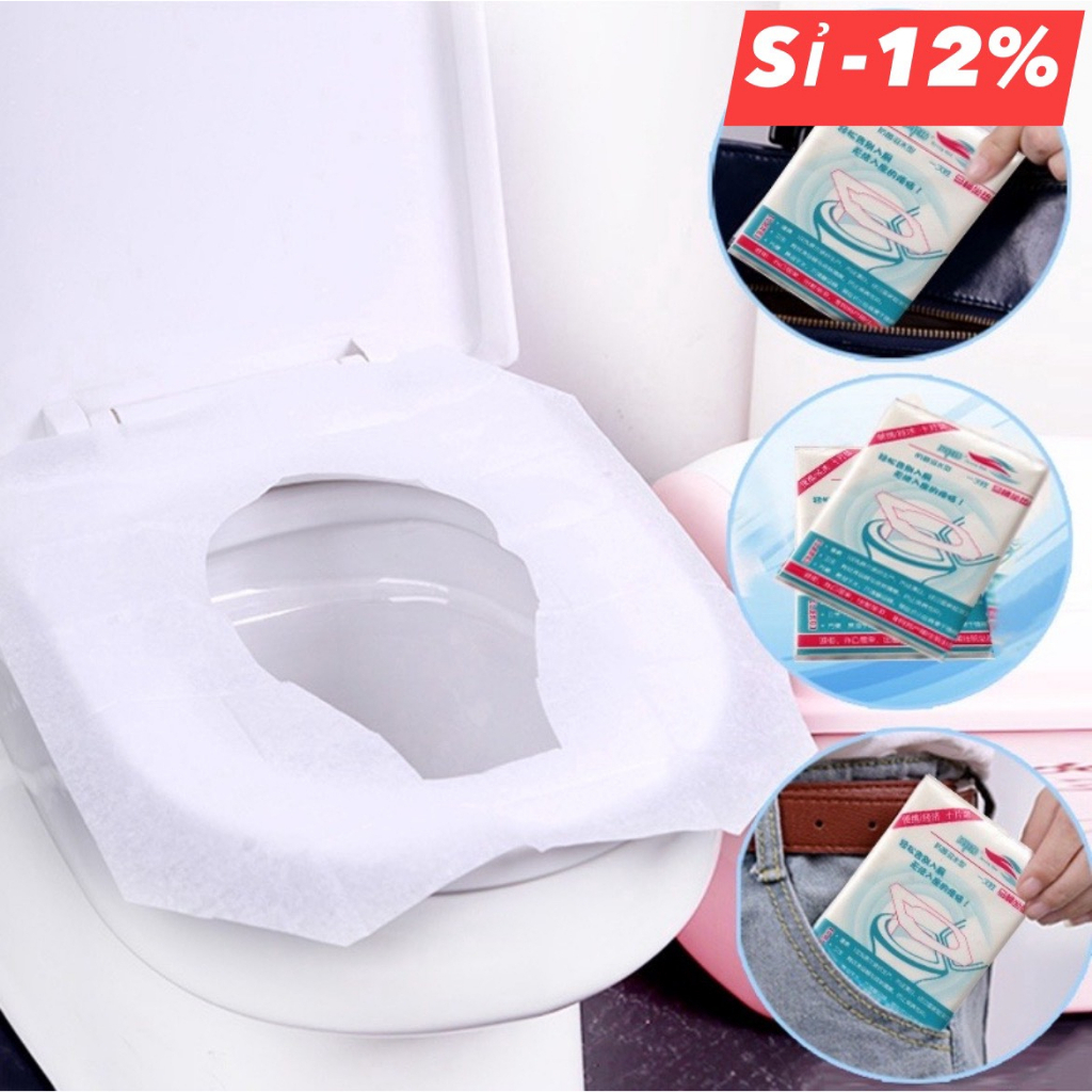 Set/ gói 10 tơ` giấy lót bồn cầu toilet chống thấm nước dùng một lần