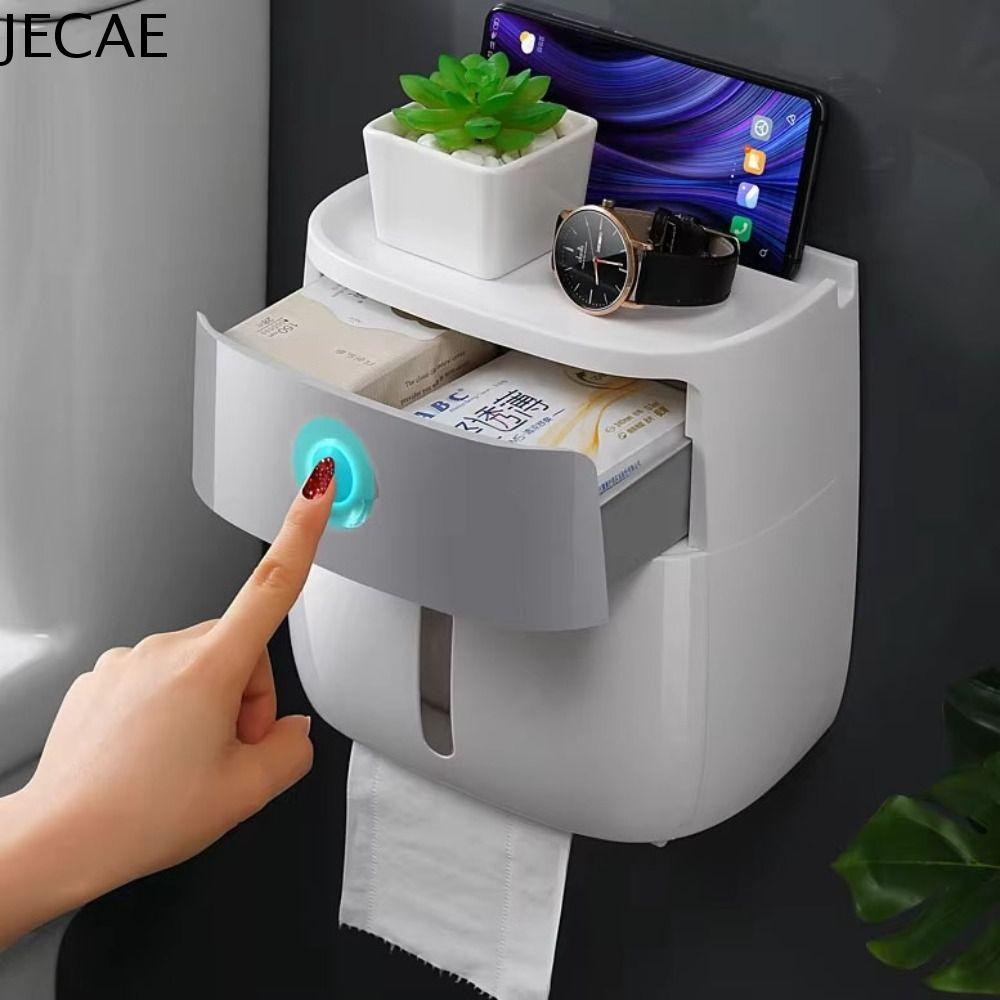 JECAE Không cần đục lỗ Hộp giấy vệ sinh hai tầng Chống thấm nước có ngăn kéo Hộp ngăn kéo kệ toilet Giá đỡ giấy vệ sinh Nhựa Ống cuộn giấy vệ sinh Phòng tắm