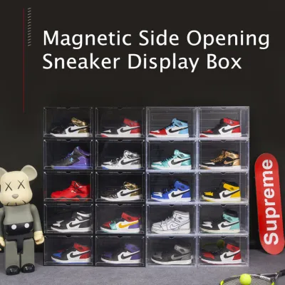 ♦ 4 Boxes Sale ♦ Side Opening Big Capacity AJ Yeezy Stackable Shoe Box Rack Magnetic Closing Storage Cabinet Sneakers Drawer Shelf