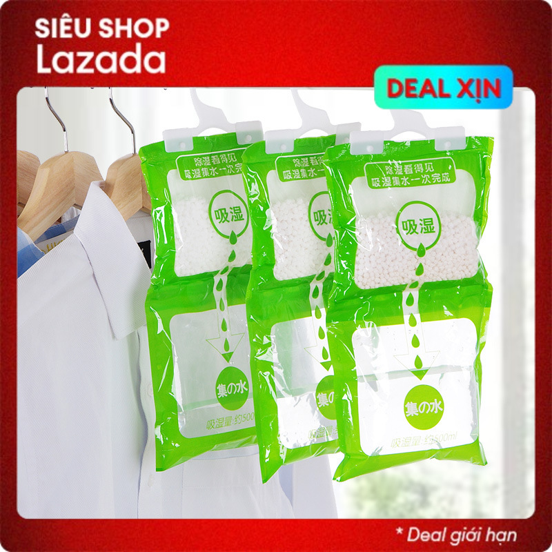 Set 5 túi hút ẩm không khí cực tốt chống nấm mốc, nồm ẩm quần áo, phòng có móc treo