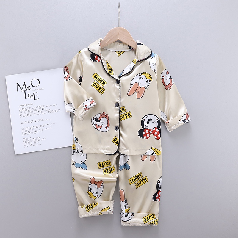Ready Stock Kids Pajama Terno Sleepwear Baby Kids Girls Boys Cartoon Print Printing Short Sleeve Pajamas Tops+Sleep Pants Set