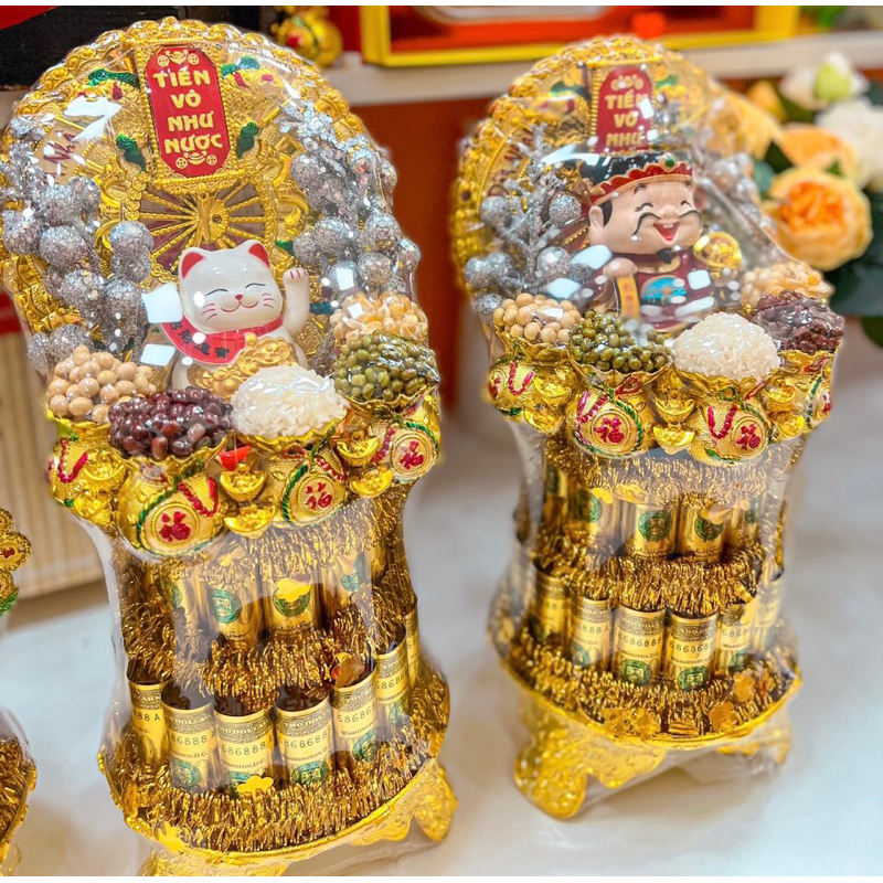 Tháp ngũ đậu Thần Tài thỏi vàng khối chiêu tài lộc