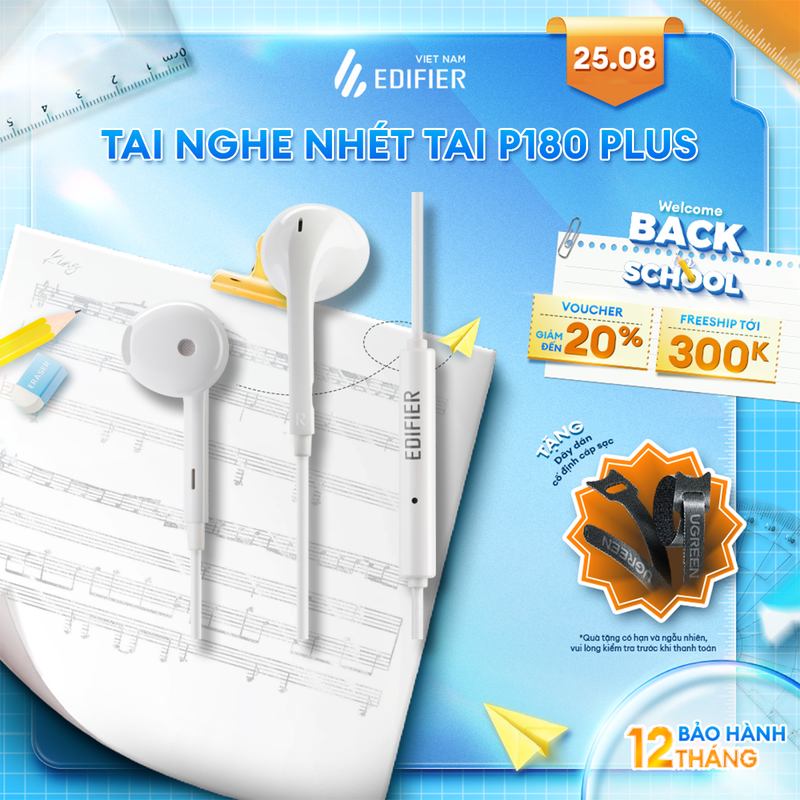 Tai nghe nhét tai có dây EDIFIER P180 PLUS | Chân cắm 3.5mm | Chất liệu TPE | Dài 1.3m |  Bảo hành 12 tháng