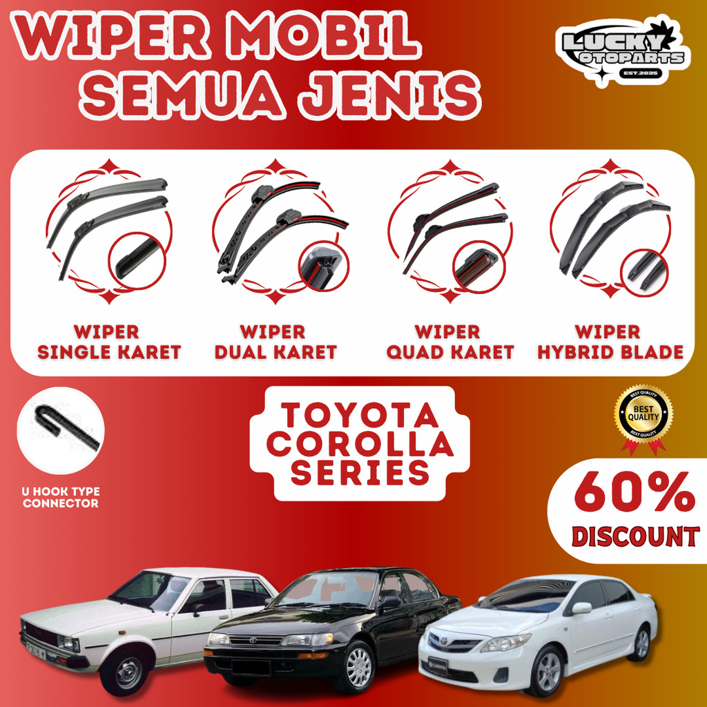 [COD] Wiper Mobil - Mobil Toyota Corolla All Series - Sepasang ( 1 Set ) Kanan dan Kiri Model Frameless Soft Dual Quad Hybrid Blade Harga 55,000 rupiah*Gratis Ongkir
