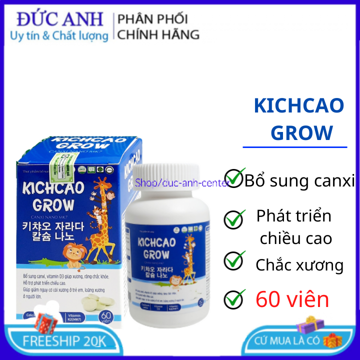 Kẹo Canxi KICHCAO GROW tăng chiều cao, giúp răng chắc khoẻ hiệu quả hộp 60