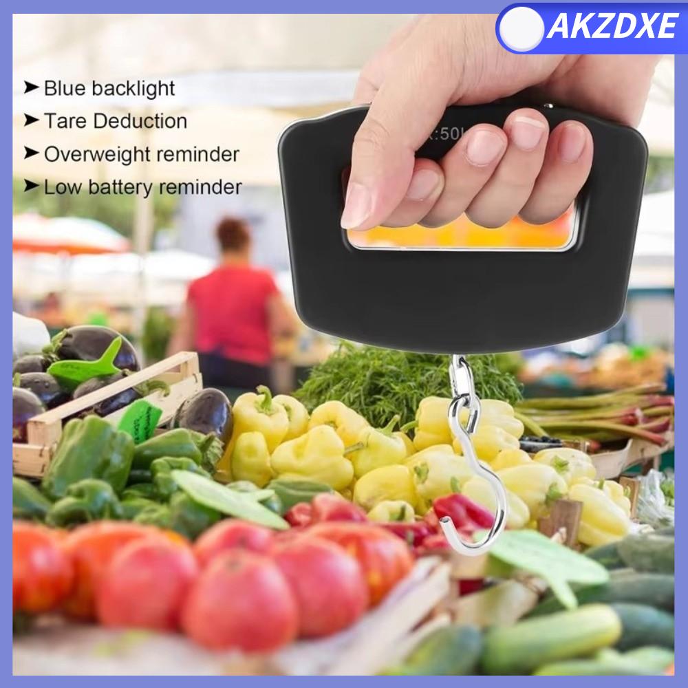 AKZDXE 110lb/50kg Cân hành lý du lịch Công cụ đo tỷ lệ Màn hình LCD kỹ thuật số Cân điện tử có móc Chính xác Cân bằng trọng lượng hành lý Cân cầm tay câu cá