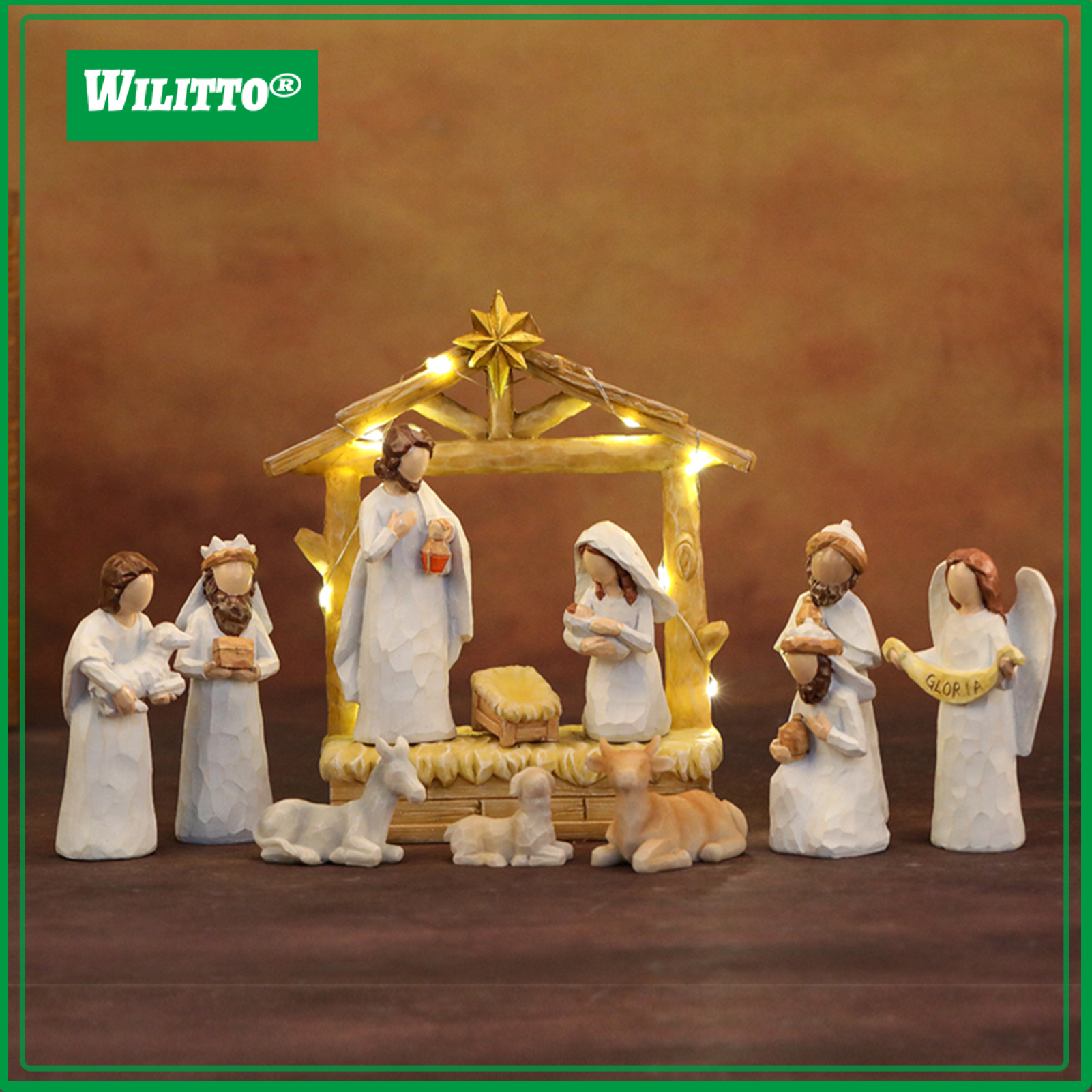 12Pcs LED Nativity Scene Set Resin Christmas Manger Angel Figurines with Star Light Holiday Tabletop Decor for Home Church ราคา 1,271 บาท*ส่งฟรี