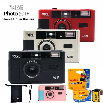 Vibe Photo 35mm Film Camera 501F Retro Manual 135 Film Fool Camera + Kodak UltraMax 400 Negative Film (ISO 400) 36 Exposure