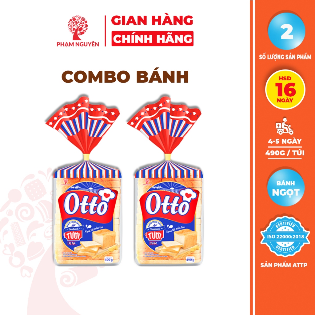 Combo 2 Túi Bánh Sandwich tươi lạt Otto (490g/245g) | Bánh ăn sáng | Bánh mì tươi | Đồ ăn vặt