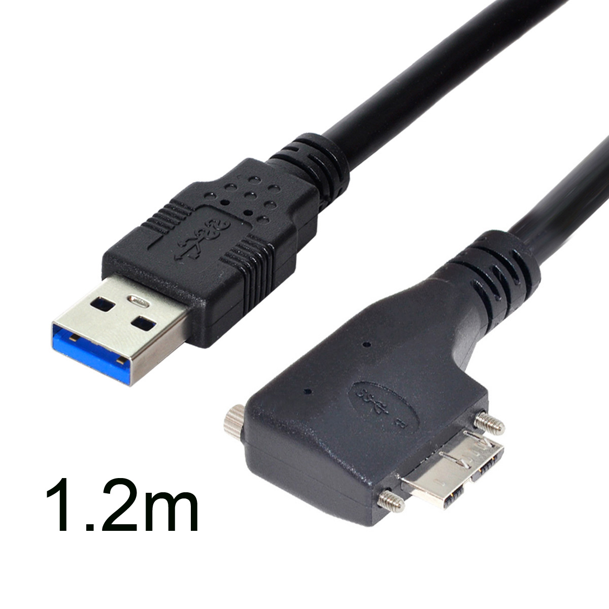 Cáp Dữ Liệu USB3.0 Sang Micro USB | Đầu Cắm Vuông 90° bên trái 1.2M | Có Khóa Vít Cố Định | Chiều Dài Từ 1.2M - 5M