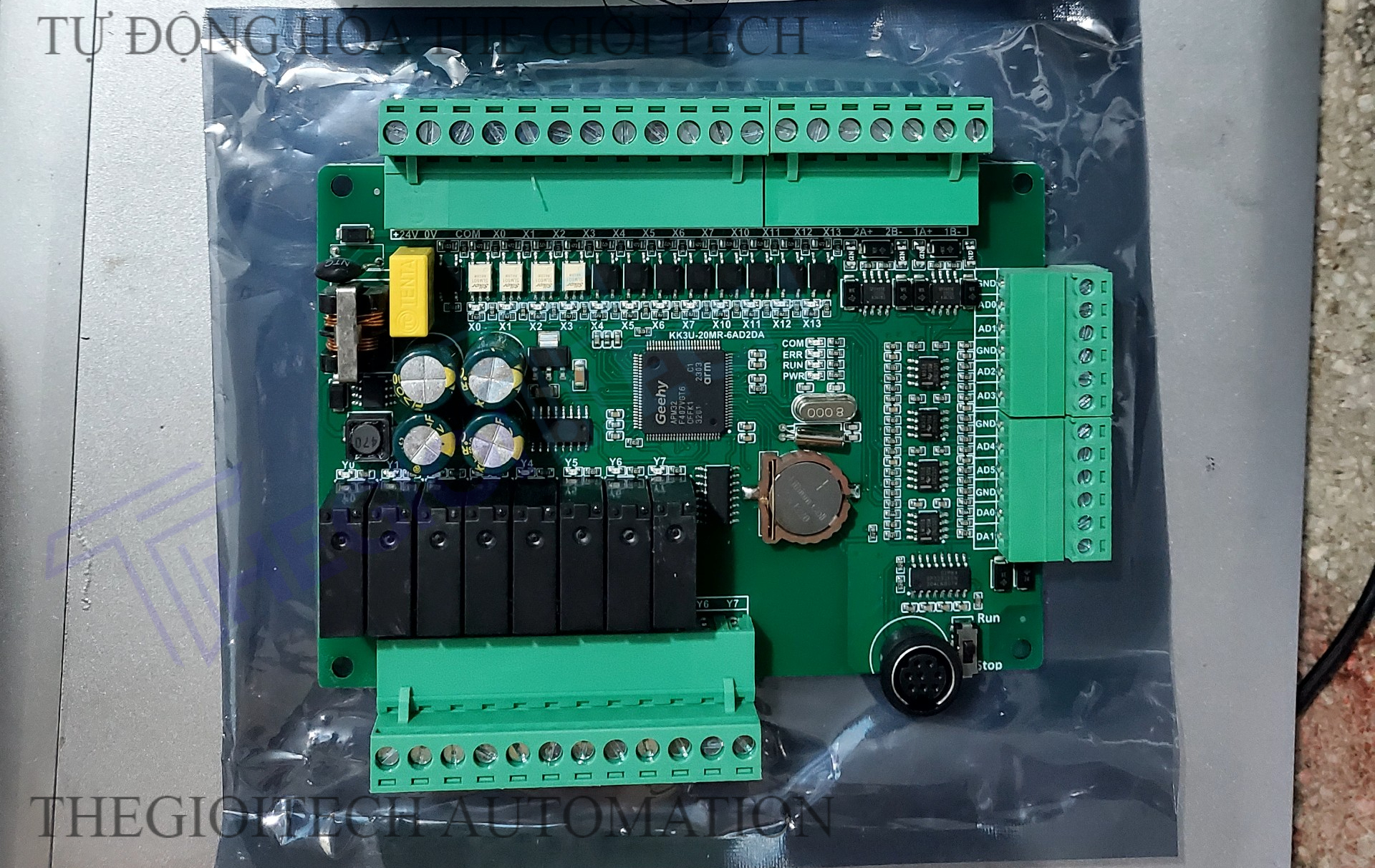 Board Mạch Lập Trình PLC KW FX3U-20MR 12 input 8 output relay MD8 6AD/2DA 0-10V, 2 RS485, RTC, 24VDC, GX Works2, 4 Kênh Vào X0-X4 20kHz - FX3U20MR MD8 - MẠCH TRẦN