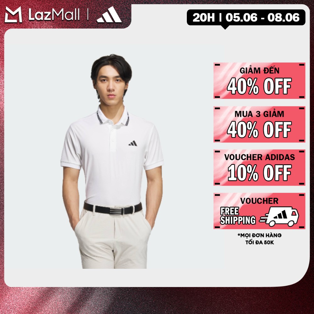 adidas Đánh gôn Áo Polo Thun Gân Ngắn Tay 3 Sọc Nam trắng JE7132