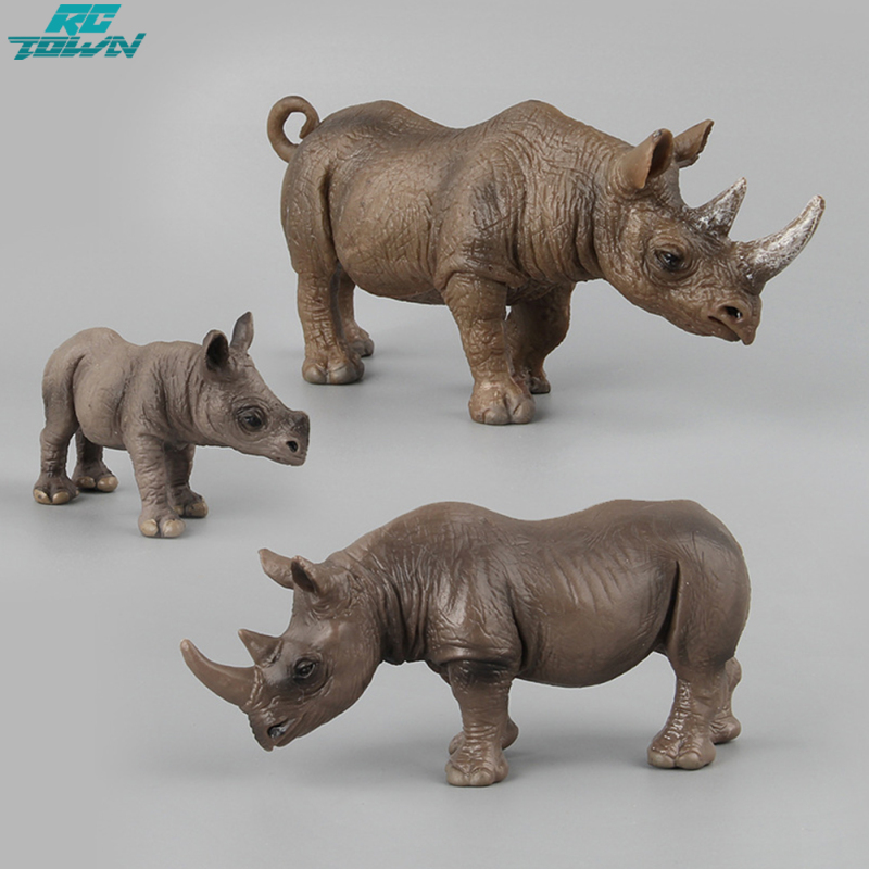 3pcs Realistic Rhinoceros Action Figures Set Simulation Wild Animal Model