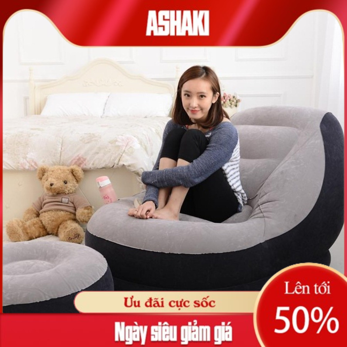 Ghế hơi intex vỏ nhung thiết kế sang trọng - ASHAKI