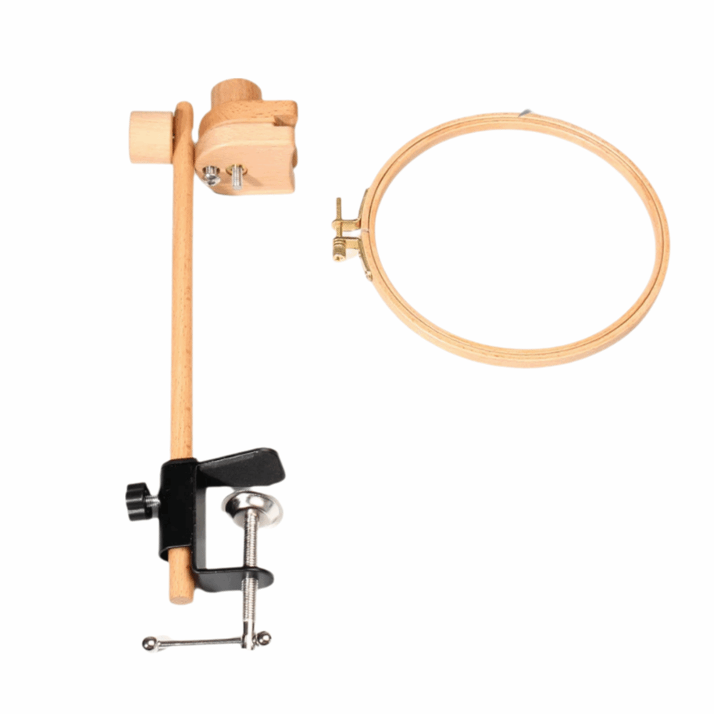 HOUCHU Gỗ sồi Giá đỡ khung thêu Xoay 360 độ Kẹp điều chỉnh được Giá đỡ tranh thêu chữ thập Di động Bằng gỗ Giá đỡ vòng thêu Sử dụng trên máy tính để bàn