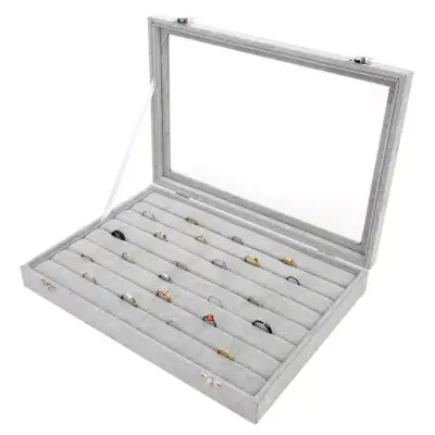 [ Starzdeals ] Velvet Jewelry Ring Box with Glass Top Jewelry Storage Box