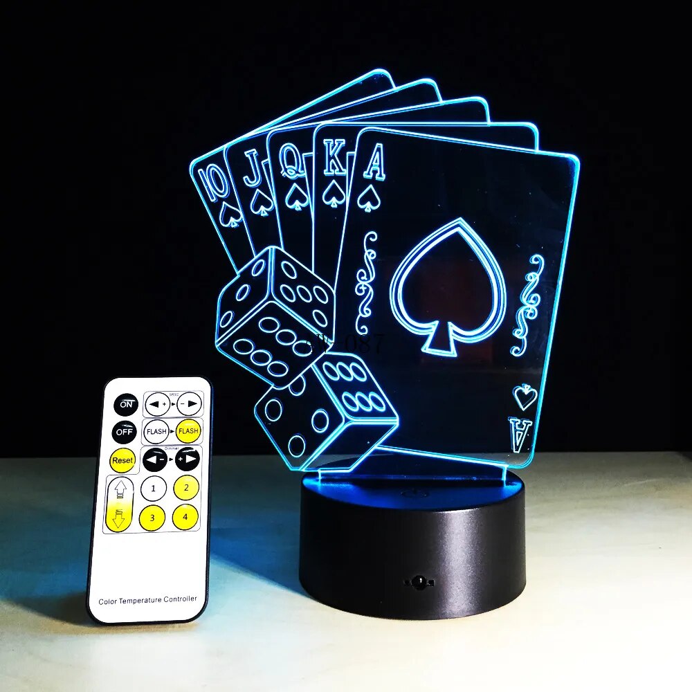 【】 3d Led Usb Lamp Magician Decoration Texas Hold Em Dice Spades Playing 7 Colors Changing Rc Night Aw-087