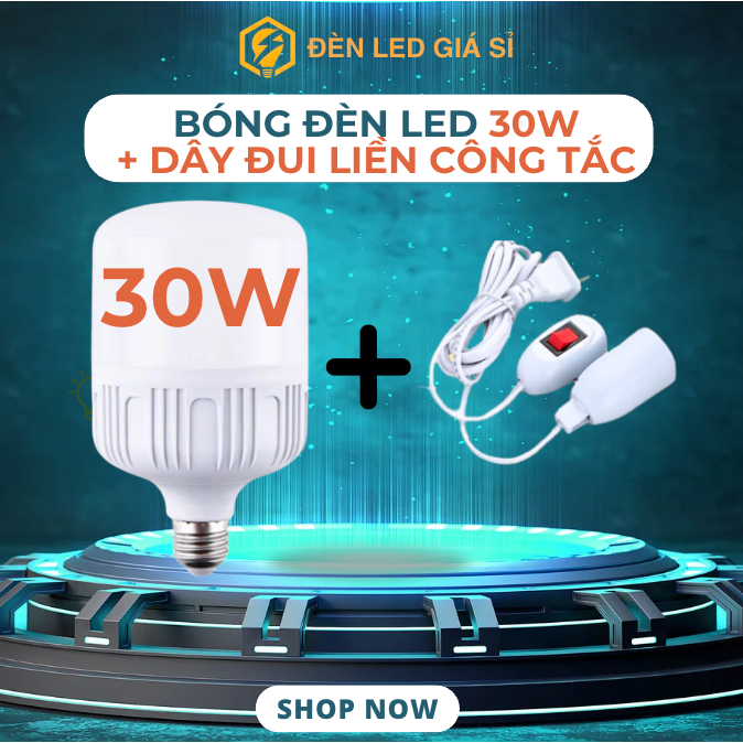 Bóng Đèn Led Trụ 30W Trắng Dây Đui Đèn Liền Công Tắc 2.5M