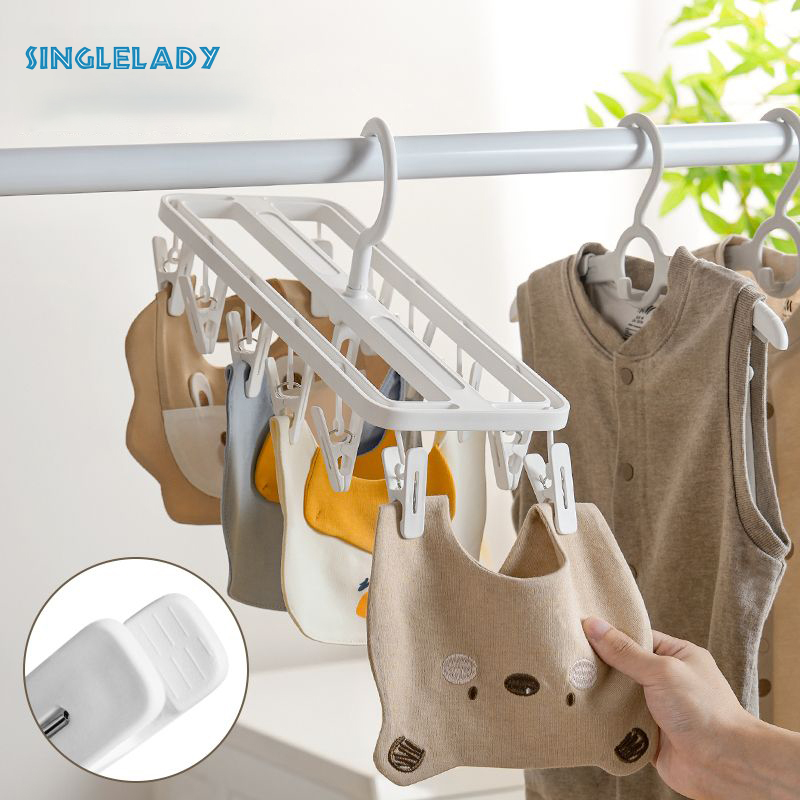 SingleLady Thickened clothes drying rack, socks, underwear and clothes drying rack, student dormitory multi-clip folding essential multi-functional clothes drying rack ราคา 87 บาท*ส่งฟรี