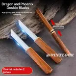 VINTLOOK Bộ dao đôi rồng phượng - Dao thép không gỉ sắc bén, dùng cắt trái cây, thịt, cắm trại ngoài trời và sinh hoạt hàng ngày